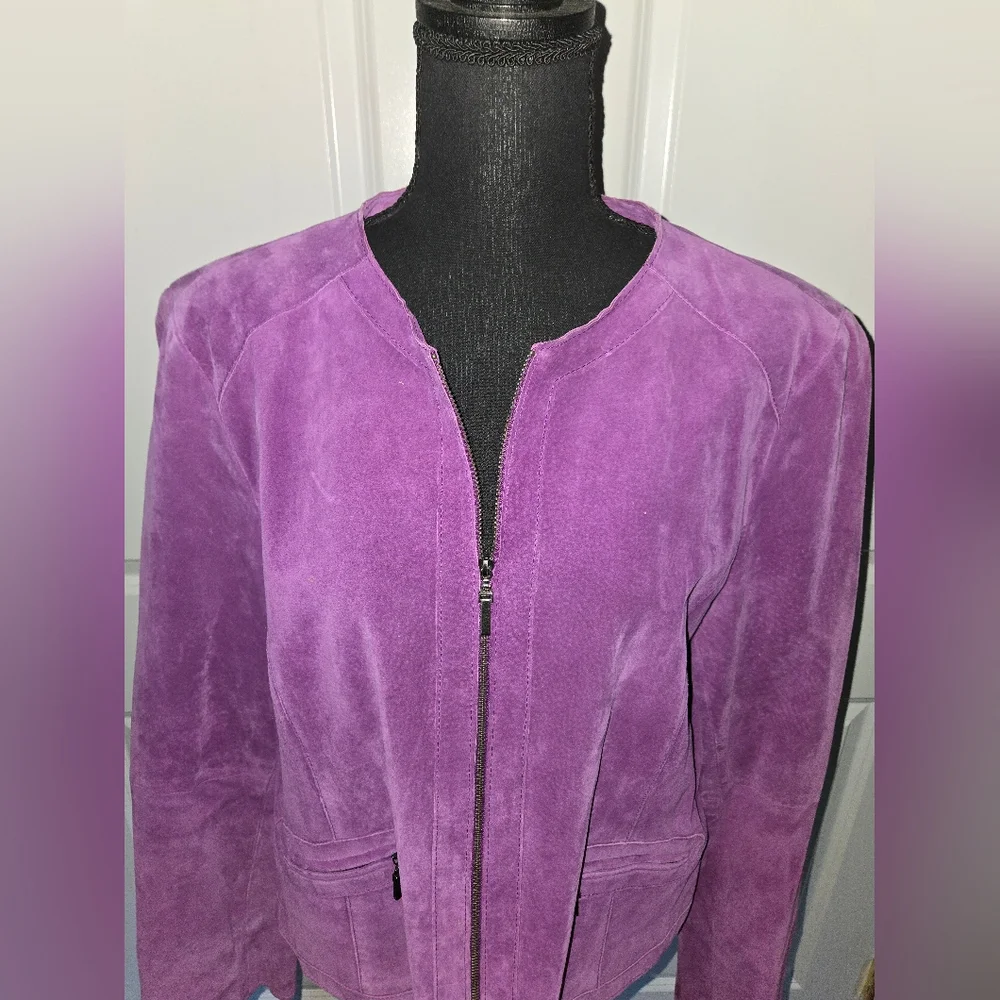 JONES NEW YORK Leather Moto Jacket Purple Sz XL - Picture 4 of 11